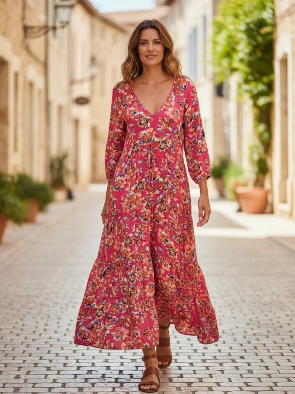 The Pioneer Woman XXXXL Cottagecore Tiered Maxi Dress Rayon Pink Floral Boho NEW
